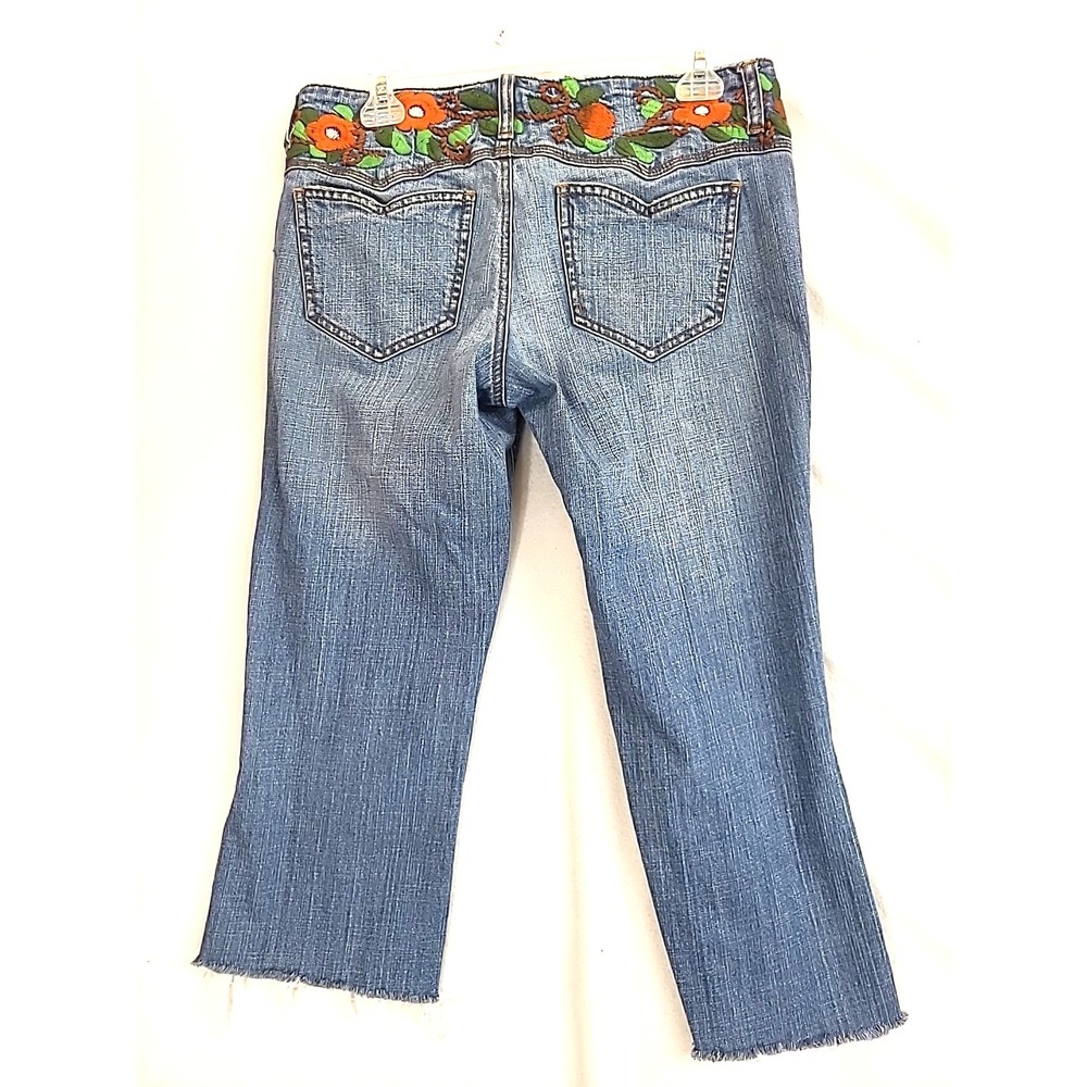 Vintage L.E.I. Cropped Jeans Embroidered Raw Hem Sz 9‎